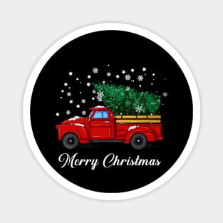 Merry Christmas Retro Vintage Red Truck Magnet